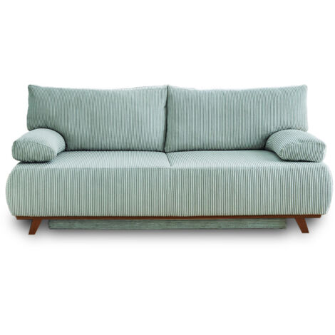 Bestmobilier – Canapé convertible 3 places avec coffre – Revêtement velours côtelé – Dimensions couchage 140x187 cm – Structure bois durable