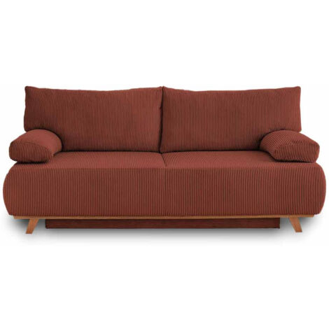 Bestmobilier – Canapé convertible 3 places avec coffre – Velours côtelé 100% polyester – Dossier rabattable pour couchage occasionnel – Dimensions 193x84x96cm