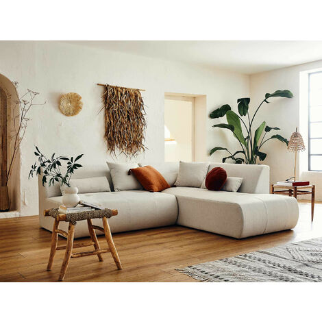 Lisa Design – Canapé d'angle modulable 5 places – Tissu 100% polyester beige – Structure en bois robuste – Assise mousse haute densité (1/5)