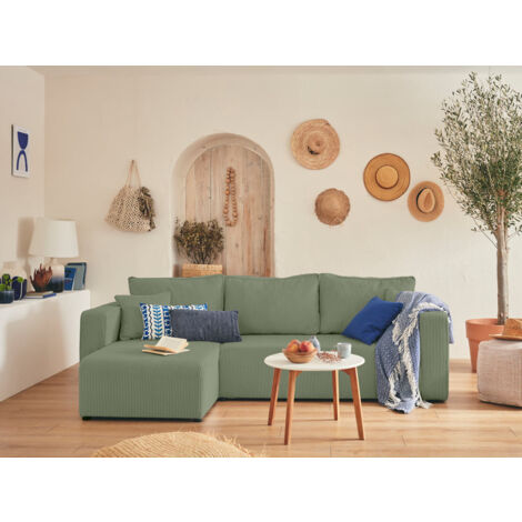 Bestmobilier – Canapé d'angle réversible 4 places convertible – Coffre de rangement – Velours côtelé 100% polyester – Dimensions L245xH85xP140 cm (1/5)