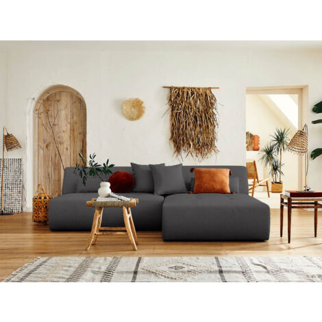 Lisa Design – Canapé modulable d'angle réversible 4 places – Revêtement tissu 100% polyester – Dimensions L 240 x H 75 x P 167 cm – Structure en bois