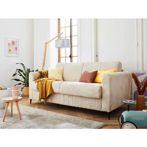 Lisa Design – Canapé 3 places convertible – Couchage 140x190 cm – Matelas mousse 12 cm – Revêtement velours côtelé – Design moderne (1/5)