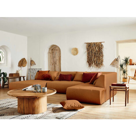 Lisa Design – Canapé d'angle modulable panoramique 7 places – Tissu 100% polyester – Dimensions L334 x P198 cm – Design sans accoudoirs – Couleur rouille (1/5)