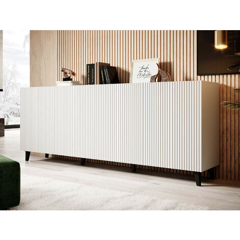 Bestmobilier – Buffet bas 4 portes 200 cm noir et blanc – Panneau stratifié – Résistant à l’humidité et aux rayures – Design épuré et moderne (1/5)