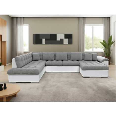 Bestmobilier – Canapé panoramique XXL convertible avec coffre – 7 places gauche – Structure bois massif – Revêtement tissu 100% polyester – Dimensions L350xH76xP205 cm (1/5)