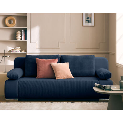 Bestmobilier – Canapé 3 places convertible avec coffre – Revêtement velours et velours côtelé – Dimensions L200xH77xP92 cm – Couchage 140x200 cm (1/5)