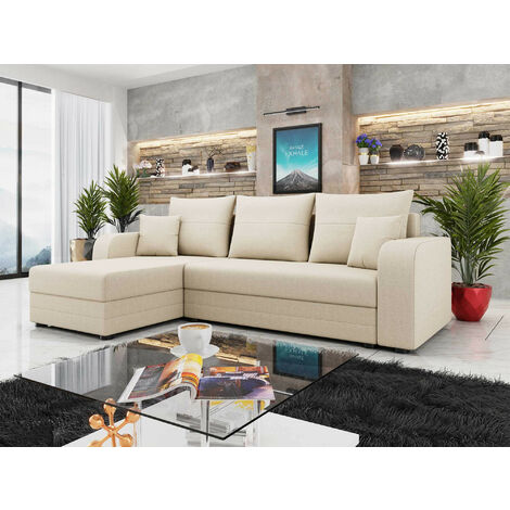 Bestmobilier – Canapé d'angle réversible 4 places convertible avec coffre – Tissu 100% polyester – Assise mousse polyuréthane – Dimensions couchage 204x130 cm