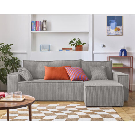 Bestmobilier – Canapé d'angle réversible 4 places convertible avec coffre – Velours côtelé doux – Structure bois massif – Coussins déhoussables