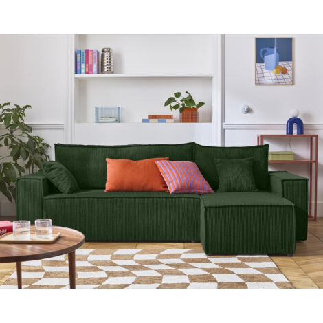 Bestmobilier – Canapé d'angle réversible 4 places convertible avec coffre – Velours côtelé 100 % polyester – Dimensions L244 x H83 x P145 cm