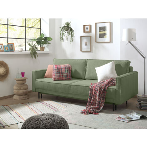 Lisa Design – Canapé 3 places convertible en velours côtelé – Coffre de rangement – Couchage occasionnel 194x145 cm – Design contemporain (1/5)