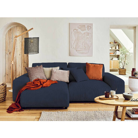 Lisa Design – Canapé d'angle réversible 4 places – Velours côtelé bleu nuit – Confort modéré – Structure bois massif – Dimensions 237x144 cm (1/5)