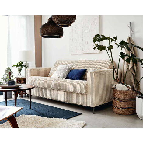 Lisa Design – Canapé 3 places convertible – Couchage 140x190 cm – Matelas 12 cm en mousse – Velours côtelé grosses côtes – Design moderne (1/5)