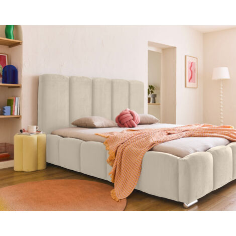 Bestmobilier – Lit coffre 160x200 cm – Sommier inclus – Revêtement velours beige – Coffre de rangement – Structure bois et panneaux de particules (1/5)