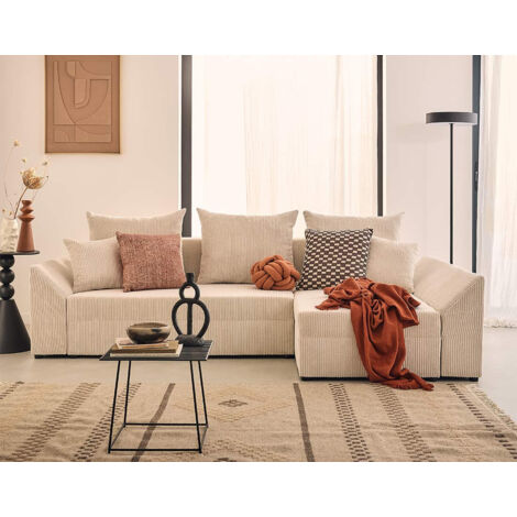 Bestmobilier – Canapé d'angle réversible 4 places convertible – Coffre de rangement – Velours côtelé 100 % polyester – Dimensions L248xH80xP139 cm (1/5)