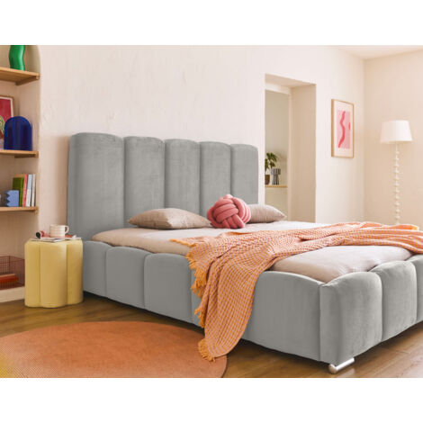 Torreon - lit coffre - 160x200 - sommier inclus - en velours - gris clair (1/5)