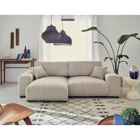 Lisa Design – Canapé d'angle réversible 4 places – Velours côtelé grosses côtes 100% polyester – Dimensions L237xH79xP144 cm – Fabrication européenne (1/5)