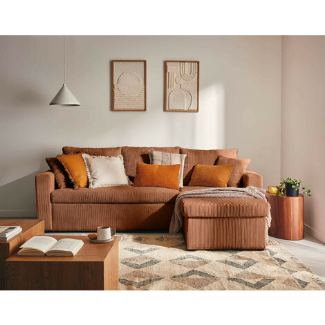 Bestmobilier – Canapé d'angle réversible 4 places convertible avec coffre – Velours côtelé 100% polyester – Assise ferme en mousse polyuréthane – Montage facile