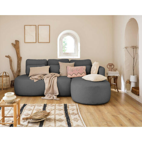 Lisa Design – Canapé d'angle droit 4 places convertible avec coffre – Tissu bouclette 100% polyester – Dimensions L240xH88xP180 cm – Pour couchage occasionnel (1/5)