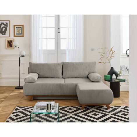 Cristal - canapé 3 places - convertible avec coffre et pouf - en velours côtelé (1/5)