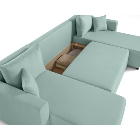 Regala - canapé panoramique - 7 places - convertible avec coffre - en tissu - bleu ciel