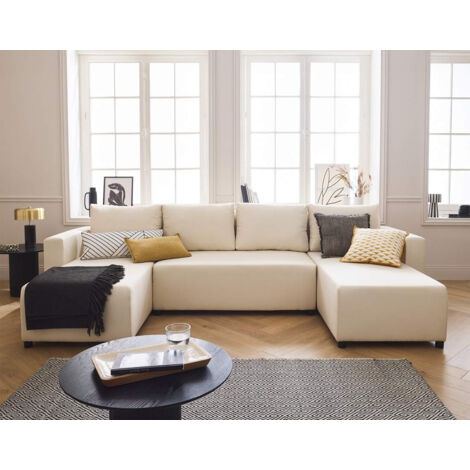 Bestmobilier – Canapé panoramique 7 places convertible avec coffre – Tissu doux – Design contemporain – Montage rapide en quelques minutes (1/5)
