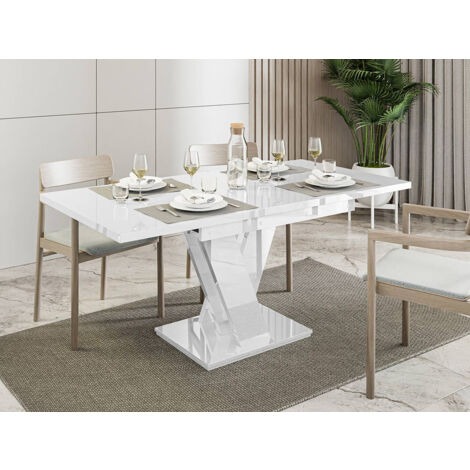Bestmobilier – Table à manger extensible rectangulaire blanche – Rallonge intégrée – 4 à 6 personnes – Structure mélaminée laquée – Dimensions 120-160 cm (1/5)