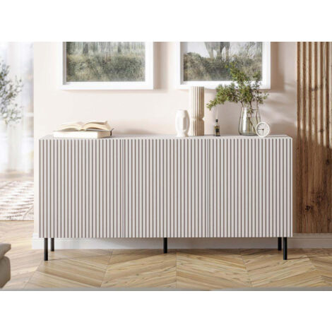 Bestmobilier – Buffet 3 portes écru 156 cm – Design moderne minimaliste – Matériau recyclable européen – Rangement optimisé pour toutes les pièces (1/5)