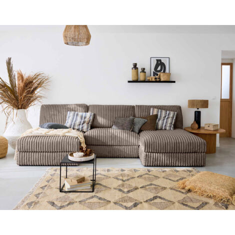 Lisa Design – Canapé panoramique modulable 5 places – Revêtement en fausse fourrure côtelée – Dimensions 303x157 cm – Style contemporain (1/5)