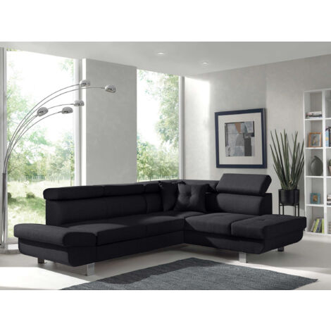 Bestmobilier – Canapé d'angle droit convertible 5 places – 3 têtières réglables – Accoudoir ajustable – Couchage 185x125cm – Revêtement tissu 100% polyester (1/5)