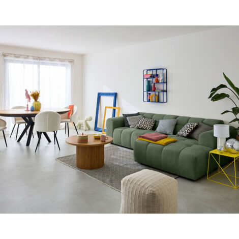 Lisa Design – Canapé d'angle droit 4 places – Tissu texturé vert – Dimensions 262x152cm – Confort optimal pour moments de détente