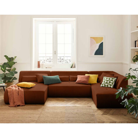 Onyx - canapé panoramique modulable d'angle droit 7 places - en velours côtelé - terracotta (1/5)