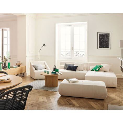 Lisa Design – Canapé modulable d'angle réversible 4 places – Velours côtelé beige – Design contemporain – 5 coussins décoratifs inclus (1/5)