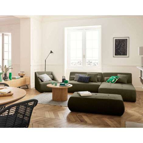 Lisa Design – Canapé modulable d'angle réversible 4 places – Velours côtelé vert – Dimensions 240x198cm – 5 coussins décoratifs inclus (1/5)