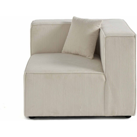 Lisa Design – Module d'assise d'angle réversible en velours côtelé beige – Canapé modulable 1 place – Dimensions 89x89cm – Fabrication européenne (1/5)