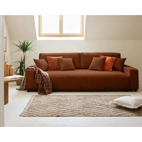 Lisa Design – Canapé droit 3 places convertible avec coffre – Revêtement en velours côtelé – Dimensions couchage 140x190cm – Pour salon moderne (1/5)
