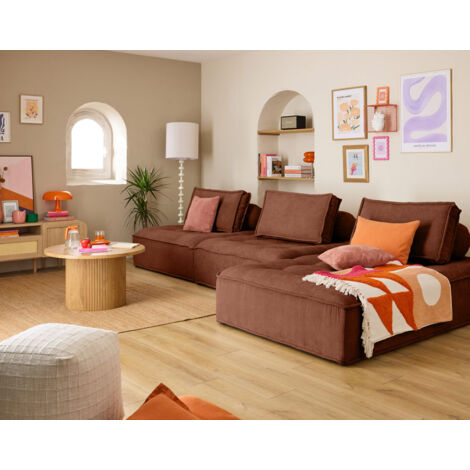 Marisol - canapé d'angle modulable 4 places - velours texturé - terracotta (1/5)