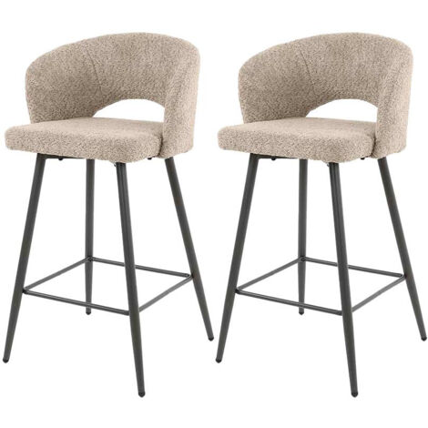 Lisa Design – Lot de 2 tabourets de bar en tissu bouclette sable – Hauteur d'assise 69 cm – Structure en acier – Finition satinée (1/5)