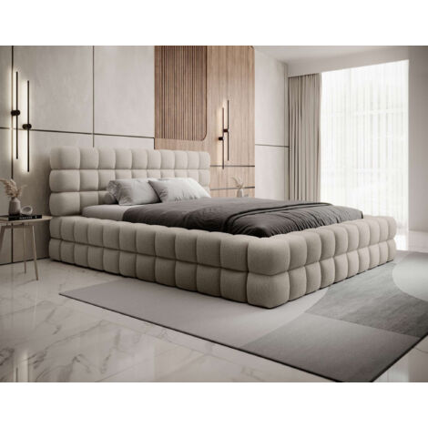 Kingston - lit coffre - 140x200 - sommier inclus - en tissu bouclette - beige (1/5)