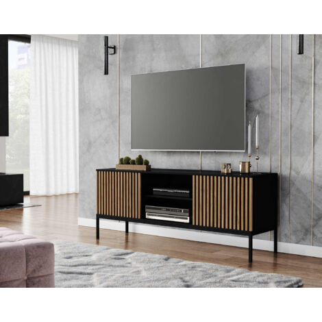 Savanna - meuble tv - effet bois et noir - 2 portes et 2 niches - 150 cm (1/5)