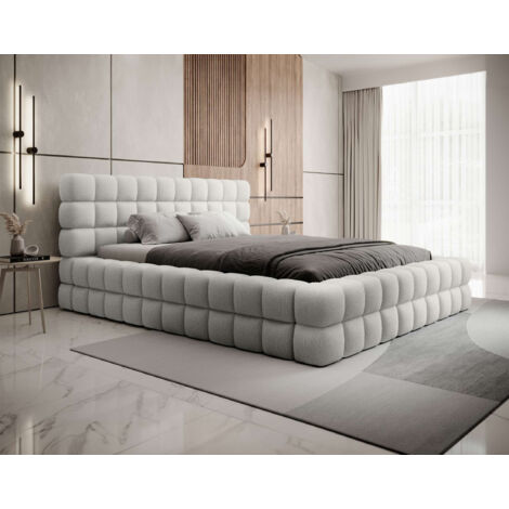 Kingston - lit coffre - 140x200 - sommier inclus - en tissu bouclette - blanc (1/5)