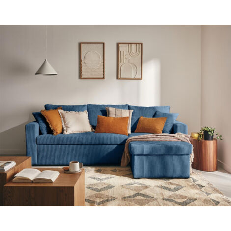 Bestmobilier – Canapé d'angle réversible 4 places – Convertible avec coffre – Velours côtelé 100% polyester – Dimensions L222 x H83 x P147 cm