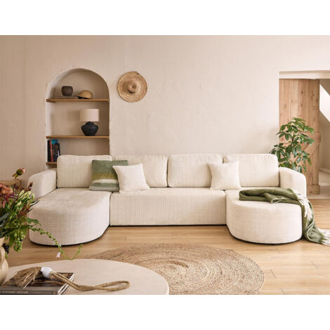 Bestmobilier – Canapé panoramique U 7 places convertible avec coffre – Velours texturé 100% polyester – Coussins déhoussables – Dimensions 313x162 cm (1/5)
