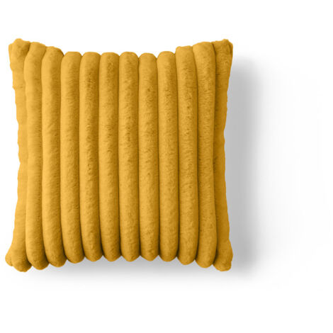 Pampelune - coussin - en fausse fourrure côtelé et velours - 40x40 cm - jaune (1/5)