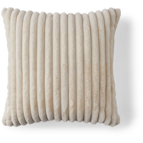 Sierra - coussin - en fausse fourrure côtelé - 60x60 cm - beige (1/4)