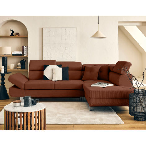 Bestmobilier – Canapé d'angle droit 5 places convertible – Velours côtelé doux – Dimensions 252x190 cm – Couchage occasionnel – Pour grands espaces (1/5)