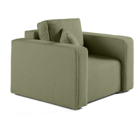 chaise en bois vintage et laine bouclette verte