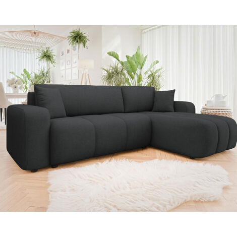 Bestmobilier – Canapé d'angle réversible 4 places convertible – Couchage 200x125 cm – Coffre de rangement 128x61x22 cm – Tissu 100% polyester