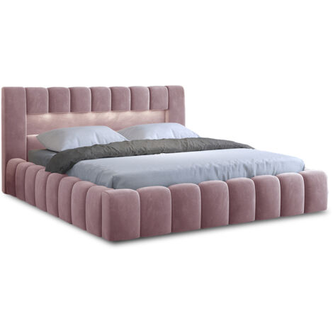 Cleo - lit coffre avec led - 140x200 cm - sommier inclus - en velours - rose (1/5)