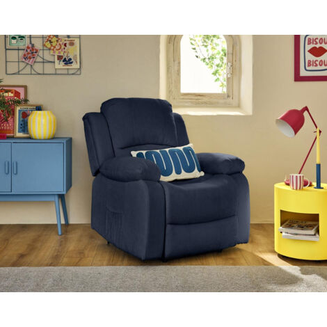 Bestmobilier – Fauteuil relax électrique en velours côtelé – Bleu marine – Mécanisme de relaxation – Dimensions 103x90x93 cm