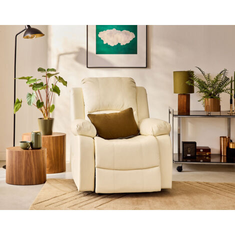 Bestmobilier – Fauteuil relax électrique simili beige – Confort moderne – Assise en mousse polyuréthane – Dimensions 103x90x93 cm